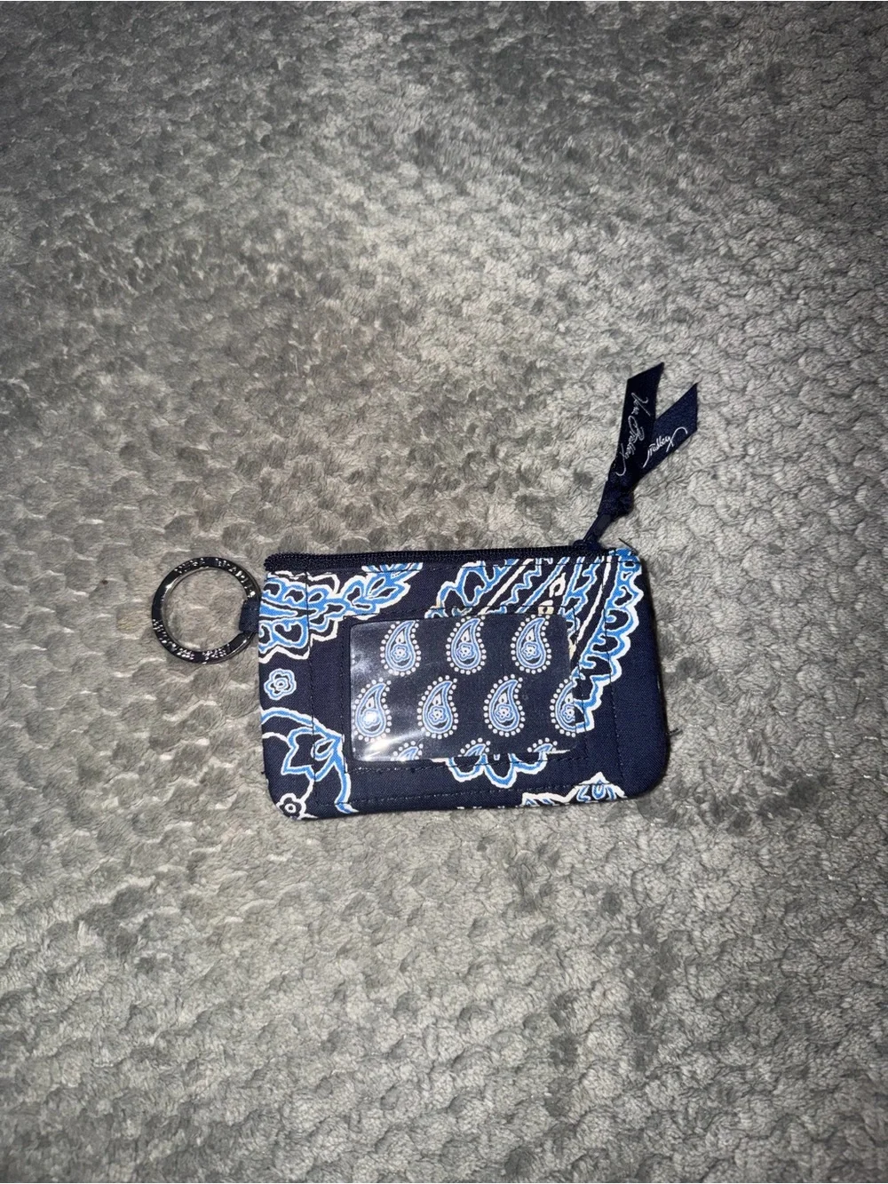 Vera Bradley Navy and Light Blue Paisley ID Card Holder with Key Ring